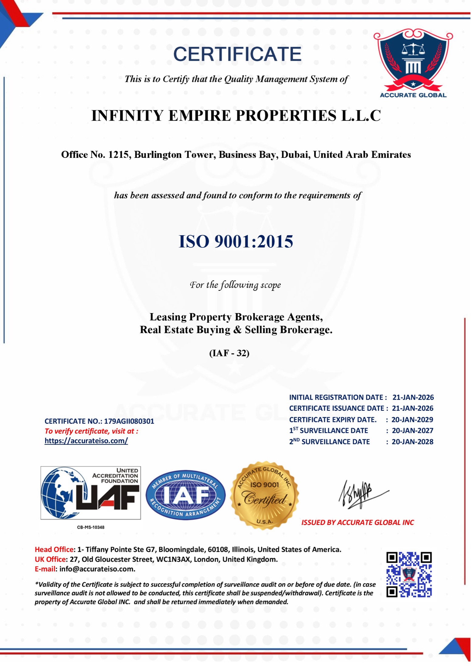 ISO 9001:2015 Certificate — Infinity Empire