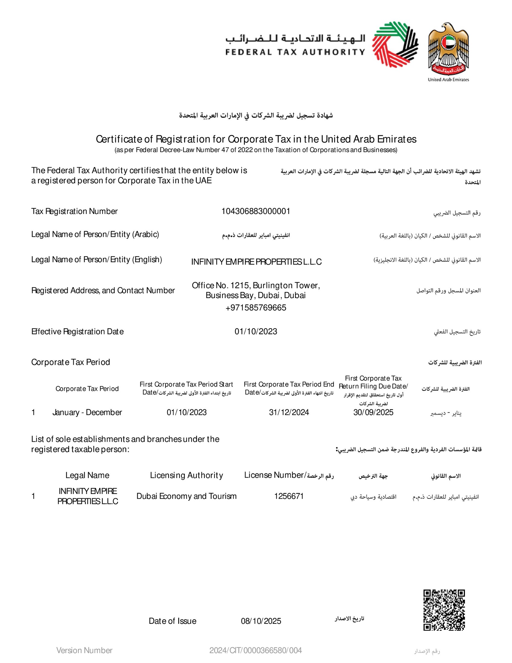 CIT Certificate — Infinity Empire