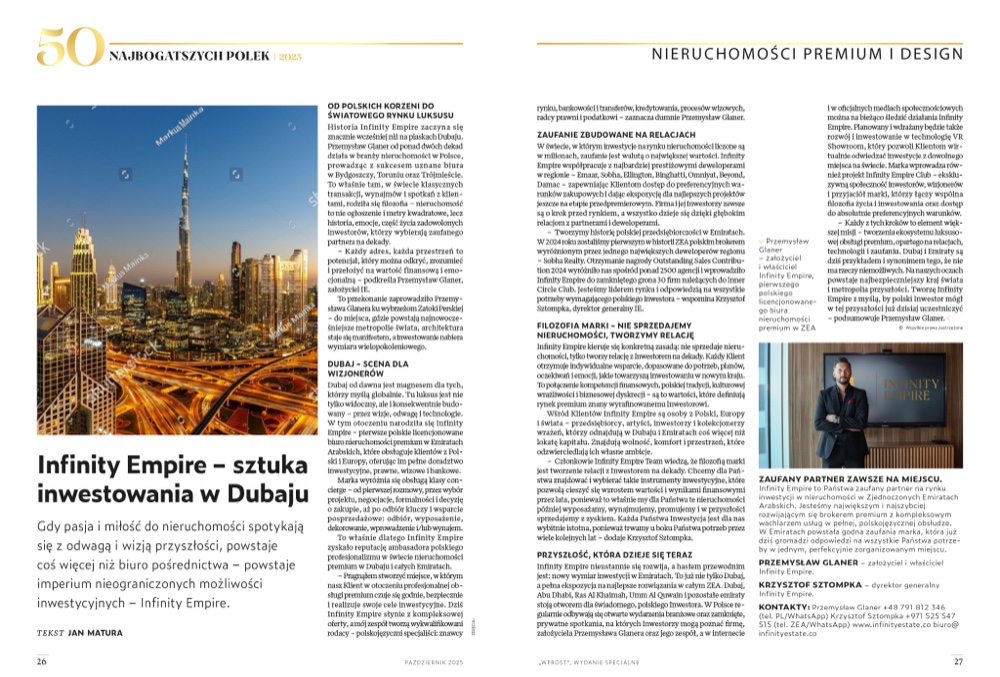Rozkładówka artykułu o Infinity Empire w magazynie WPROST
